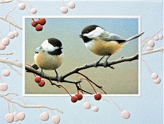 Bright Chickadees | Embossed blank note cards