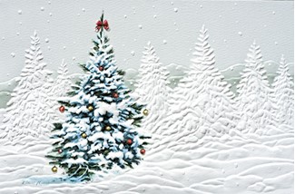 Decorated Tree | Embossed boxed Christmas tree greeting cards