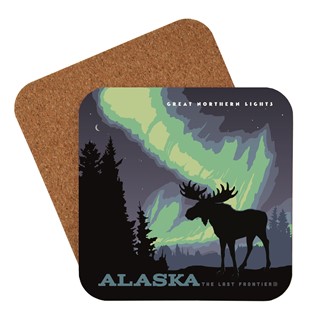 AK Northern Lights Moose | American Made Coaster