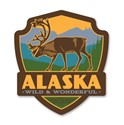Alaska Caribou Emblem Wooden Magnet