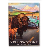 Yellowstone Bison Crossing Metal Magnet