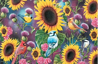 Songbirds in Sunflowers | Embossed thank you greeting cards