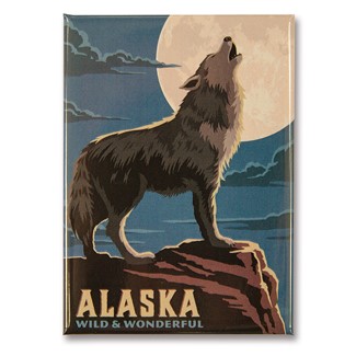 AK Wolf & Moon Magnet | Metal Magnet