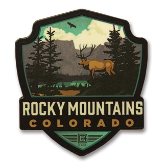 Rocky Mountains CO Elk Wooden Emblem Magnet | American Made