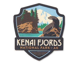 Kenai Fjords Emblem Wooden Magnet | American Made