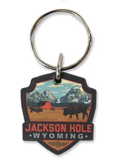 Jackson Hole, WY Emblem Wooden Key Ring | American Made