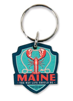 ME Lobster Emblem Wooden Key Ring | American Made