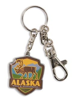 Alaska Caribou Emblem Pewter Key Ring | American Made