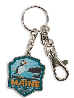 Maine Puffin Emblem Pewter Key Ring | American Made