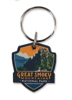 Great Smoky Chimney Tops Emblem Wooden Key Ring | American Made
