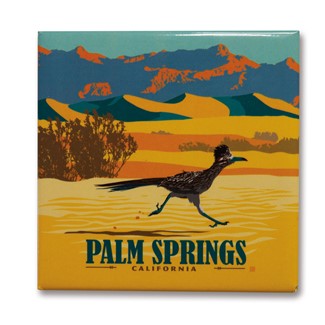 Palm Springs Roadrunner Square Magnet | Metal Magnet