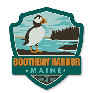 ME Boothbay Harbor Puffin Emblem Wooden Magnet | American Made
