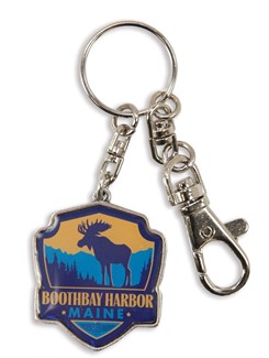 ME Boothbay Harbor Moose Emblem Pewter Key Ring | American Made