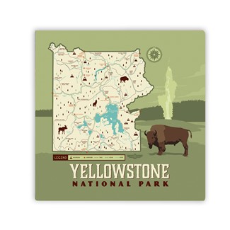 Map of Yellowstone NP Square Magnet | Metal Magnet