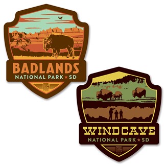 Badlands NP Print & Wind Cave NP Emblem Car Coaster Set | American made coaster