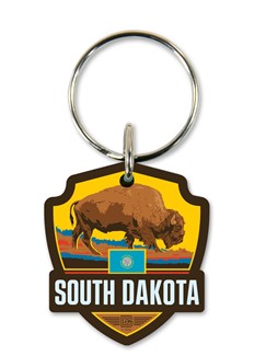 SD State Pride Bison Emblem Wooden Key Ring | American Made