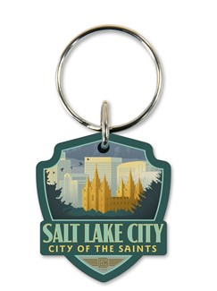 UT Salt Lake City Emblem Wooden Key Ring | American Made