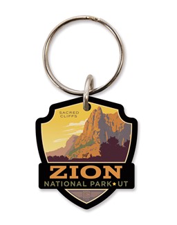 Zion Sacred Cliffs Emblem Wooden Key Ring | American Made
