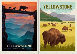 Yellowstone NP Bear Crossing/Bison Herd Dbl Magnet| American Made Magnet