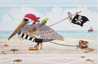 Pelican Pirate | Birthday greeting cards