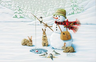 Ice Fishing | Santa & Snowman theme boxed Christmas cards