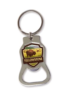Yellowstone NP Bison Herd Emblem Bottle Opener Key Ring | American Made