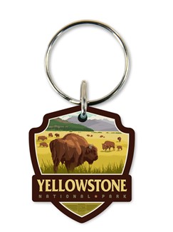 Yellowstone NP Bison Herd Emblem Wooden Key Ring | American Made