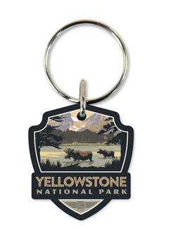 Yellowstone NP Moose Lake Emblem Wooden Key Ring | American Made