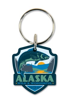 AK Salmon Emblem Wooden Key Ring | American Made