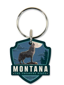 Montana Wolf Emblem Wooden Key Ring | American Made