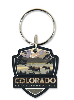 Sprague Lake Moose Colorado Emblem Wooden Key Ring | American Made