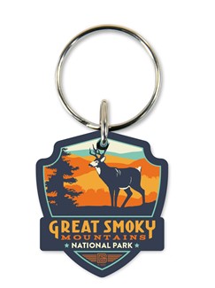 Great Smoky National Park Deer Emblem Wooden Key Ring | American Made