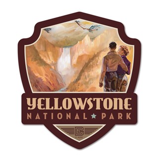 Yellowstone National Park Yellowstone Falls Emblem Wooden Magnet | American Made