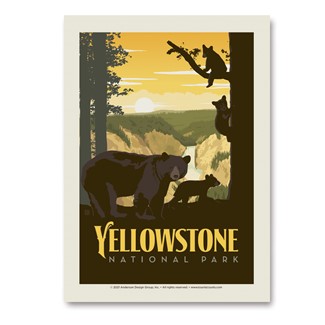 Yellowstone National Park Mama Bear & Cubs Vert Sticker | American Made