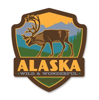 Alaska Caribou Emblem Wooden Magnet | American Made