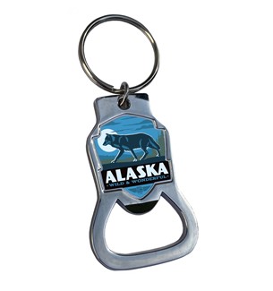 Alaska Wolf Emblem Bottle Opener Key Ring | American Made