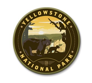 Yellowstone NP Mama Bear & Cubs Circle Magnet | Circle Magnets