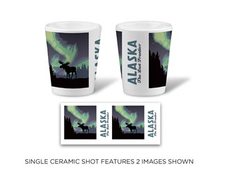 Alaska Northern Lights Moose Ceramic Shot | Printed in the USA