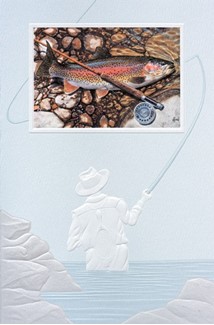 Rainbow Trout & Rod | Fishing inspirational birthday greeting cards