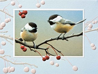 Bright Chickadees | Embossed blank note cards