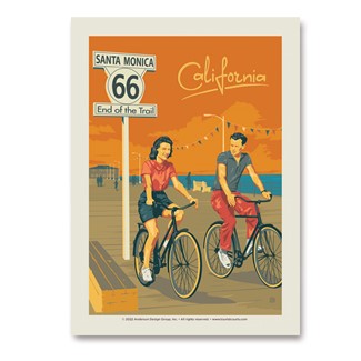 Santa Monica Pier Biking Past Route 66 Sign | Vertical Sticker
