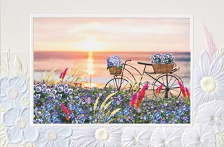 Bike In Flowers | Coastal embossed greeting cards