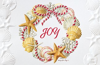 Joyful Seashell Wreath | Coastal themed Christmas cards