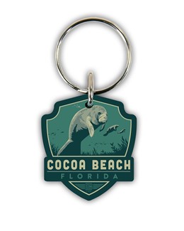 Cocoa Beach Manatee Emblem Wood Key Ring | American Made