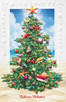 Beach Christmas Tree | Coastal themed Christmas cards