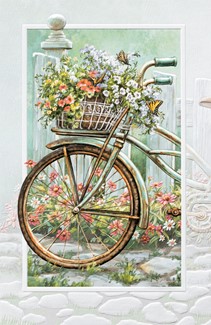 Retro Bike & Basket (BK) Folded - W/Env | Blank greeting cards