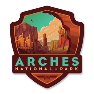 Arches NP Desert Cathedral Emblem Wood Magnet | American Made