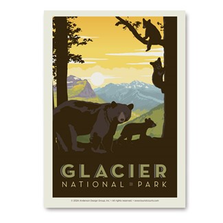 Glacier NP Mama Bear & Cubs Vert Sticker