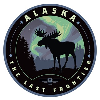 Alaska Northern Lights Moose Circle Sticker| Made in the USA