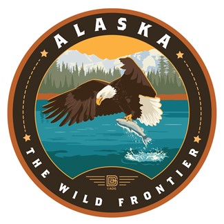 Alaska Eagle & Salmon Circle Sticker| Made in the USA